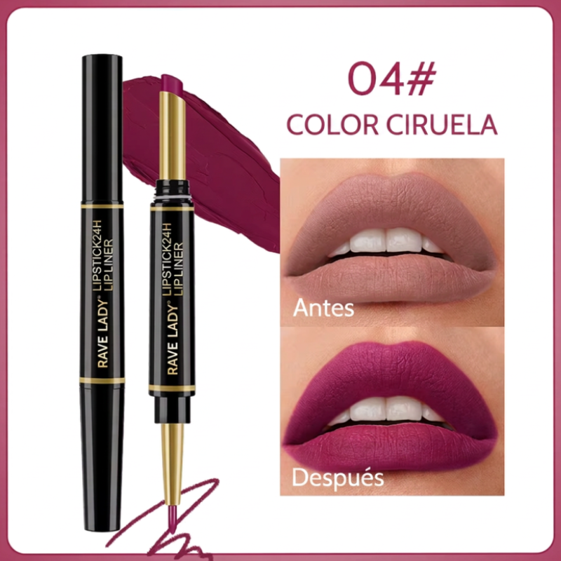Labial Mate 2 en 1 + Perfilador – Larga Duración