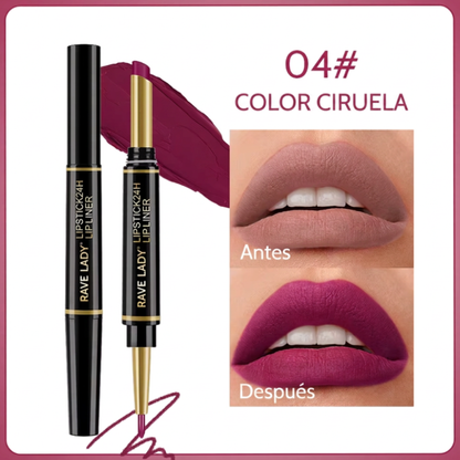Labial Mate 2 en 1 + Perfilador – Larga Duración