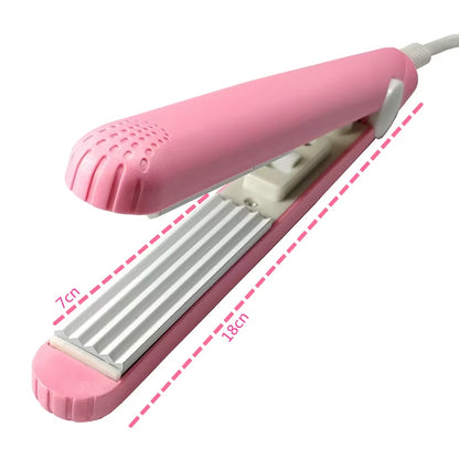 A Mini Hair Iron Pink Corrugated Plate Electric Curling Iron Curl Modelling Tools