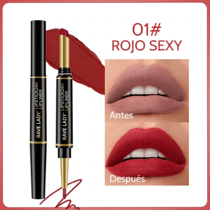 Labial Mate 2 en 1 + Perfilador – Larga Duración