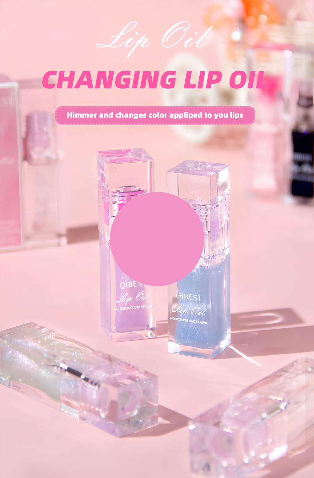 Color changing lip oil thinner formula applies to lips color change gloss