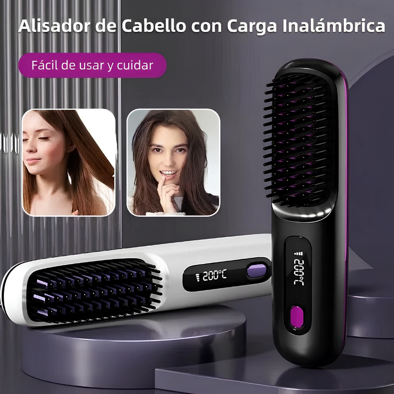 Cepillo Alisador Inalámbrico Iónico con LCD – Portátil y Sin Cables