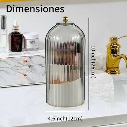 Organizador de Brochas de Maquillaje Giratorio 360° con Tapa – Transparente y a Prueba de Polvo