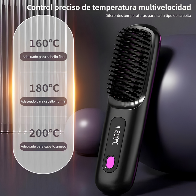 Cepillo Alisador Inalámbrico Iónico con LCD – Portátil y Sin Cables
