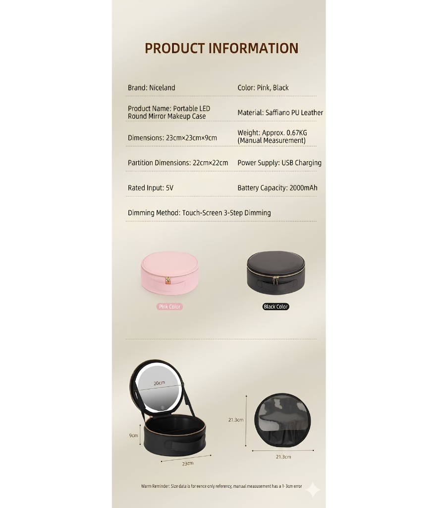 GlowCase™ Organizador de Maquillaje con Luz LED — Neceser Portátil con Espejo e Iluminación