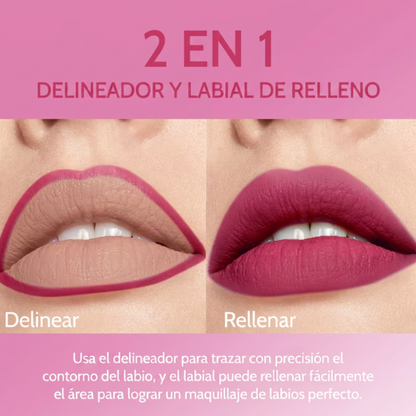 Labial Mate 2 en 1 + Perfilador – Larga Duración