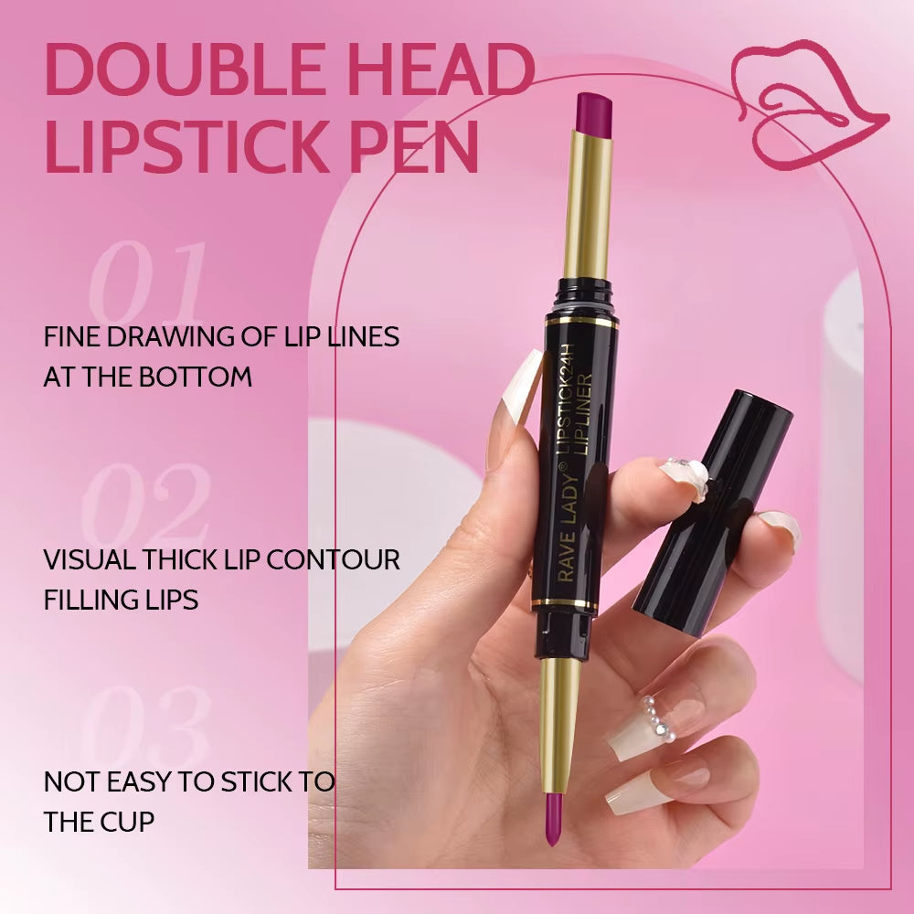 double head matte lipstick and lip liner pencil waterproof no transfer long lasting