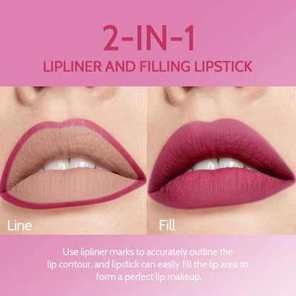 2-in-1 matte lipstick lip liner pencil line and fill lips waterproof long lasting
