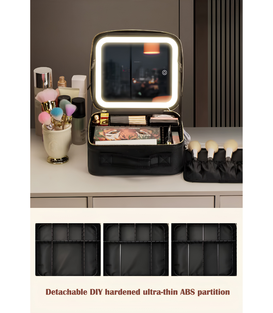 GlowCase™ Organizador de Maquillaje con Luz LED — Neceser Portátil con Espejo e Iluminación