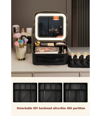 GlowCase™ Organizador de Maquillaje con Luz LED — Neceser Portátil con Espejo e Iluminación