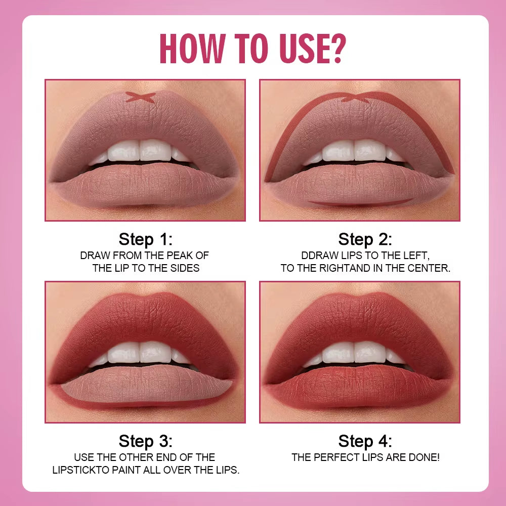 how to use 2-in-1 matte lipstick lip liner pencil tutorial line fill lips step by step