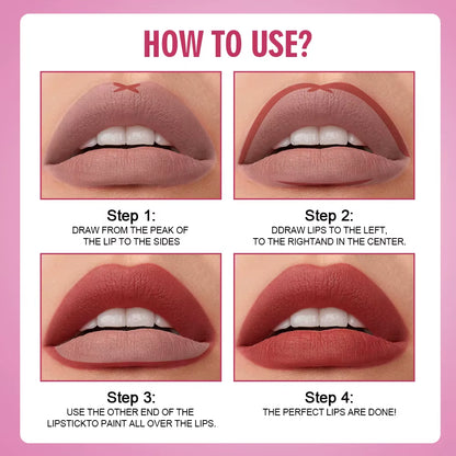how to use 2-in-1 matte lipstick lip liner pencil tutorial line fill lips step by step