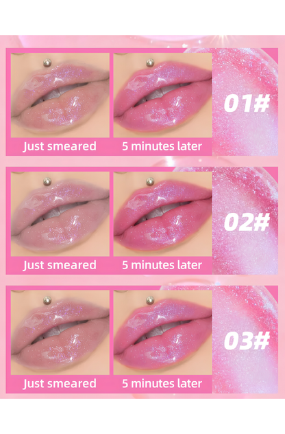 color changing pH lip oil before after 5 minutes- 01 02 03 shades pink tint results