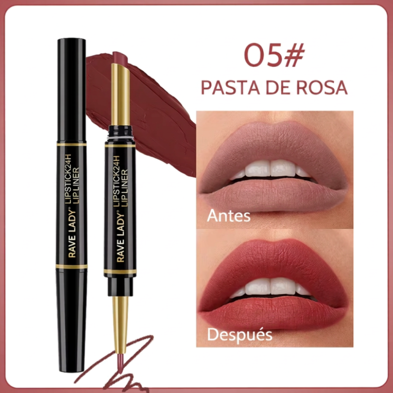 Labial Mate 2 en 1 + Perfilador – Larga Duración