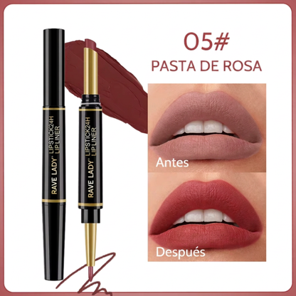 Labial Mate 2 en 1 + Perfilador – Larga Duración