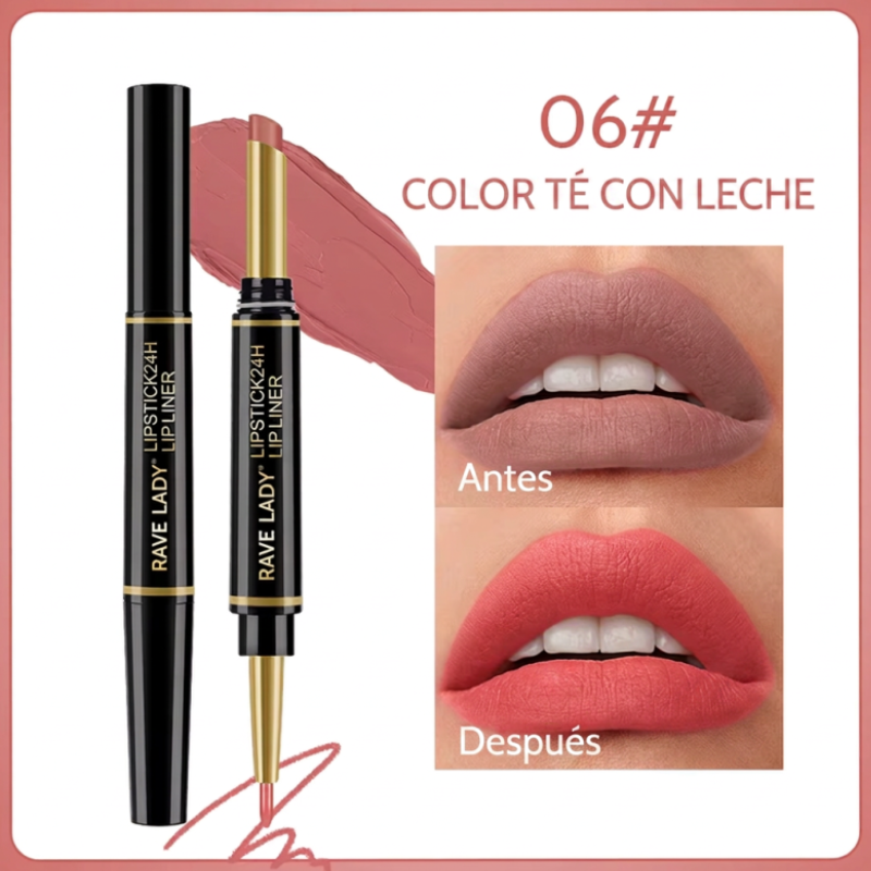 Labial Mate 2 en 1 + Perfilador – Larga Duración