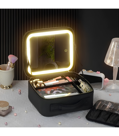 GlowCase™ Organizador de Maquillaje con Luz LED — Neceser Portátil con Espejo e Iluminación
