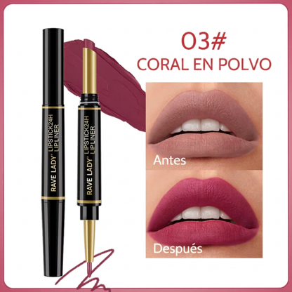 Labial Mate 2 en 1 + Perfilador – Larga Duración