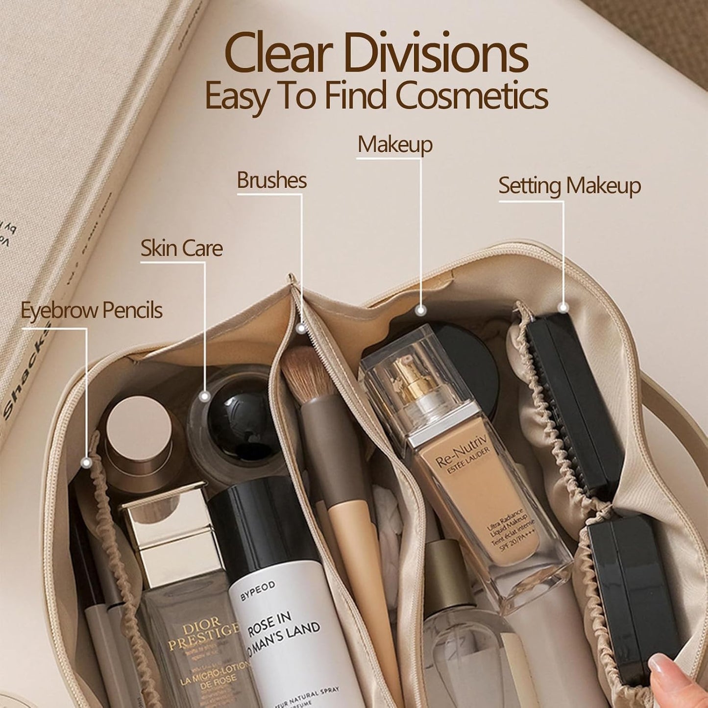 Bolsa de Cosméticos de Viaje de Gran Capacidad, Bolsa de Maquillaje de PU, Bolsa de Maquillaje de PU de Primera Calidad con Asa para Cosméticos, Artículos de Aseo de Las Mujer