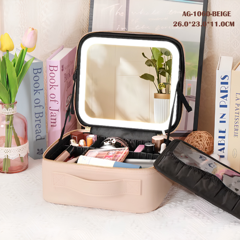 GlowCase™ Organizador de Maquillaje con Luz LED — Neceser Portátil con Espejo e Iluminación