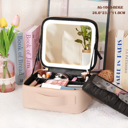 GlowCase™ Organizador de Maquillaje con Luz LED — Neceser Portátil con Espejo e Iluminación