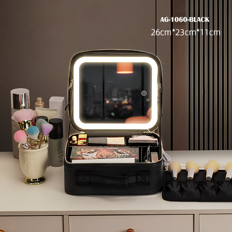 GlowCase™ Organizador de Maquillaje con Luz LED — Neceser Portátil con Espejo e Iluminación