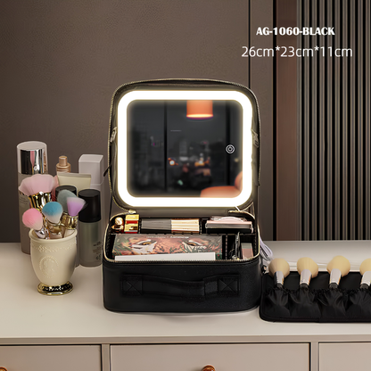 GlowCase™ Organizador de Maquillaje con Luz LED — Neceser Portátil con Espejo e Iluminación