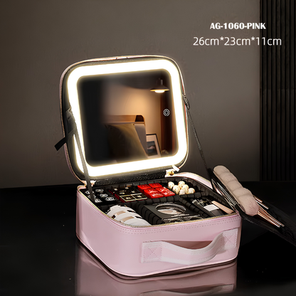 GlowCase™ Organizador de Maquillaje con Luz LED — Neceser Portátil con Espejo e Iluminación