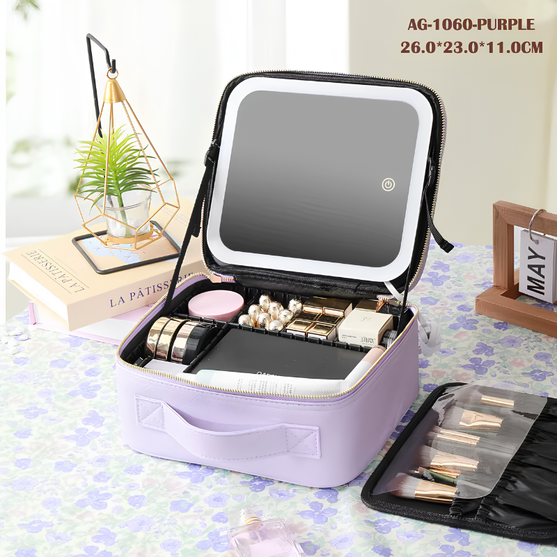GlowCase™ Organizador de Maquillaje con Luz LED — Neceser Portátil con Espejo e Iluminación