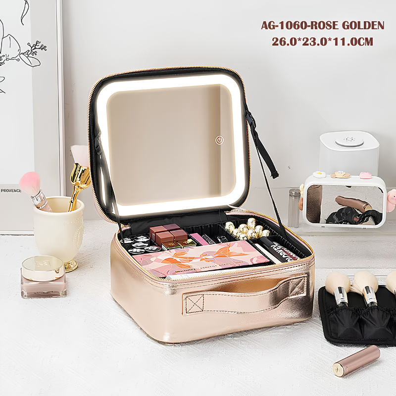 GlowCase™ Organizador de Maquillaje con Luz LED — Neceser Portátil con Espejo e Iluminación