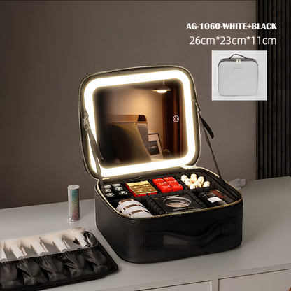 GlowCase™ Organizador de Maquillaje con Luz LED — Neceser Portátil con Espejo e Iluminación