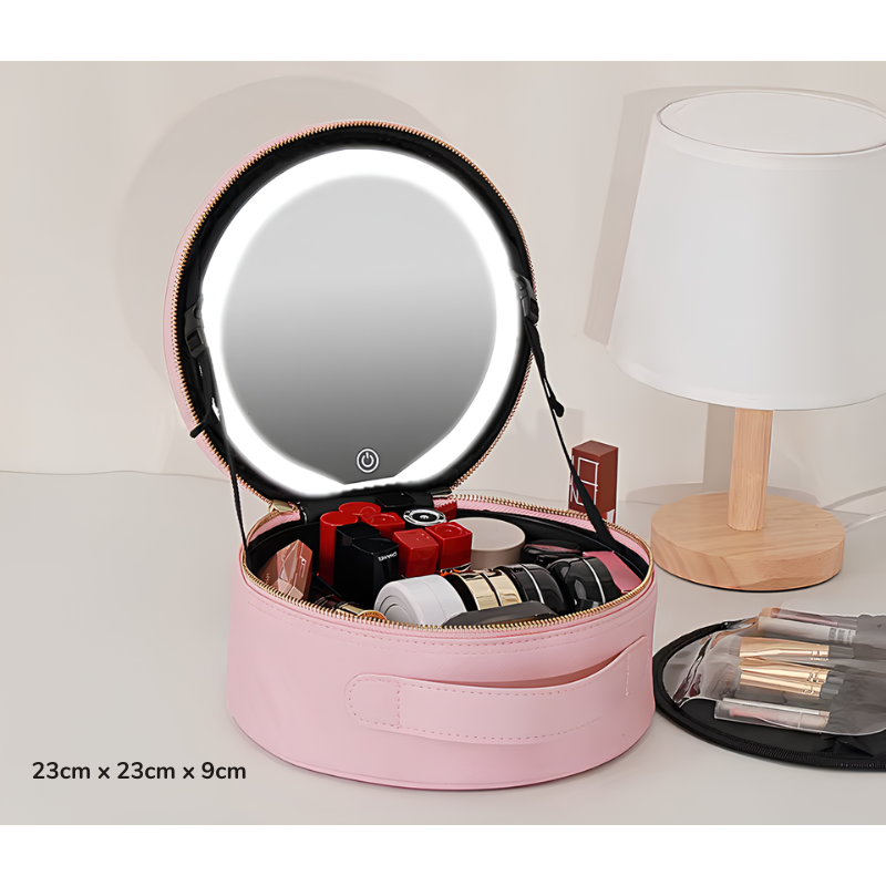 GlowCase™ Organizador de Maquillaje con Luz LED — Neceser Portátil con Espejo e Iluminación