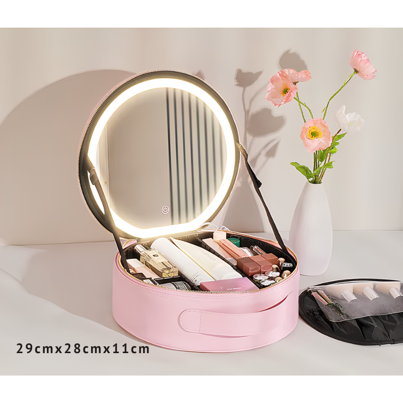 GlowCase™ Organizador de Maquillaje con Luz LED — Neceser Portátil con Espejo e Iluminación