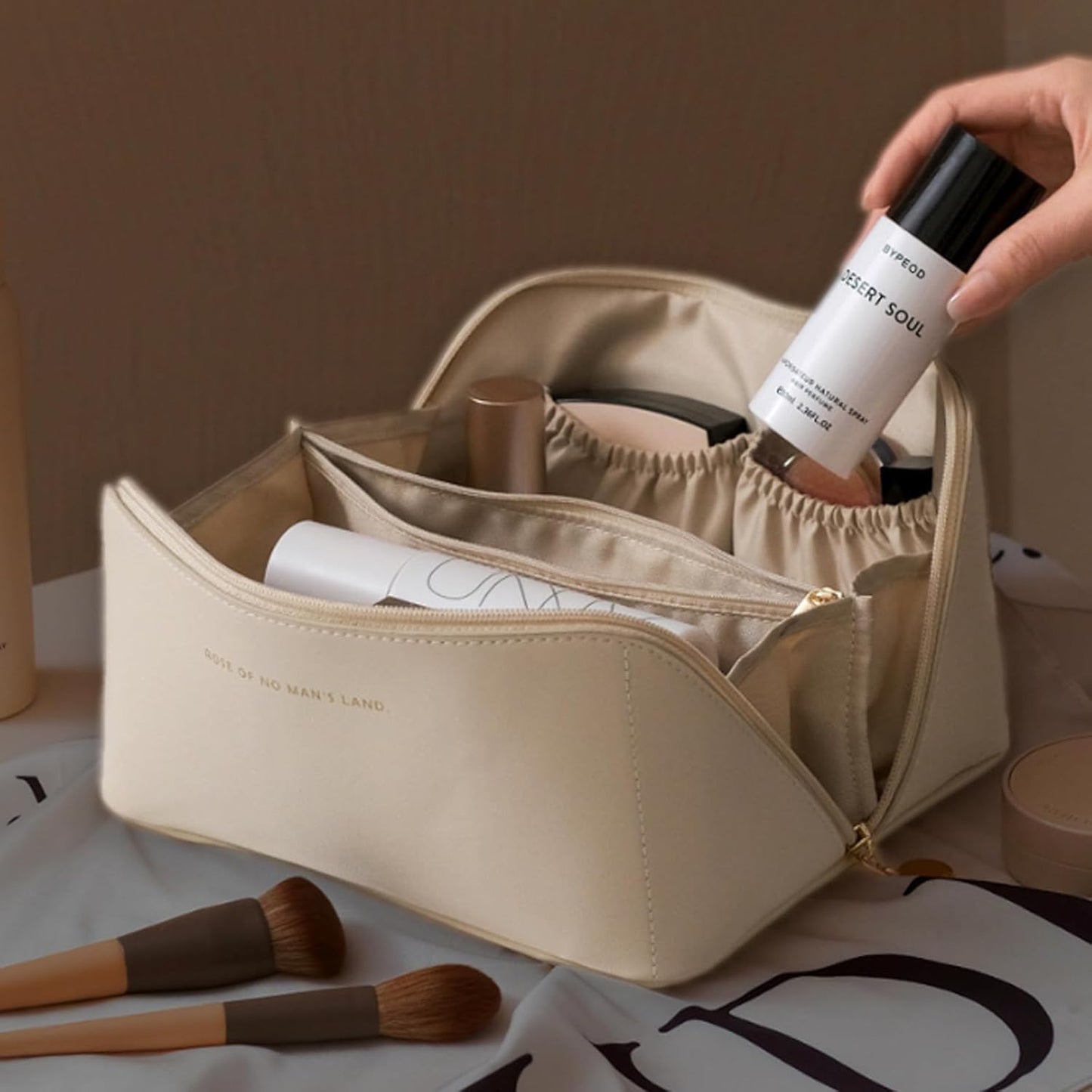 Bolsa de Cosméticos de Viaje de Gran Capacidad, Bolsa de Maquillaje de PU, Bolsa de Maquillaje de PU de Primera Calidad con Asa para Cosméticos, Artículos de Aseo de Las Mujer