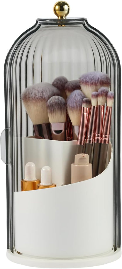 Organizador de brochas de Maquillaje con Tapa, Giratorio 360 Grados, Transparente, a Prueba de Polvo Organizador de brochas de Maquillaje para tocador, Escritorio, encimera de baño
