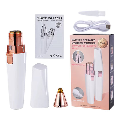 2 in 1 Rechargeable Epilator Electric Eyebrow Trimmer Female Body Facial Lipstick Shape Hair Removal Mini Painless Razor Shaver